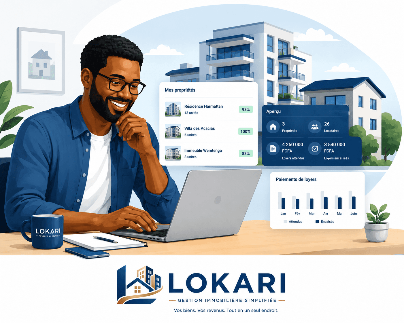 Propriétaire utilisant Lokari pour suivre ses propriétés et ses loyers.